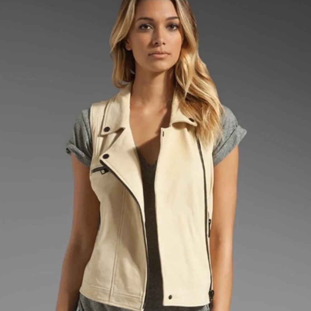 Chaser Natural Leather Moto Full-Zip Cream Biker Vest Women's Size M